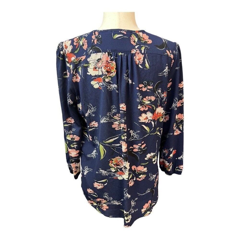 Fun2Fun Womens Floral Blouse~Size Small~Navy 3/4 Sleeve Top~NWOT~L12 10 - Picture 7 of 12